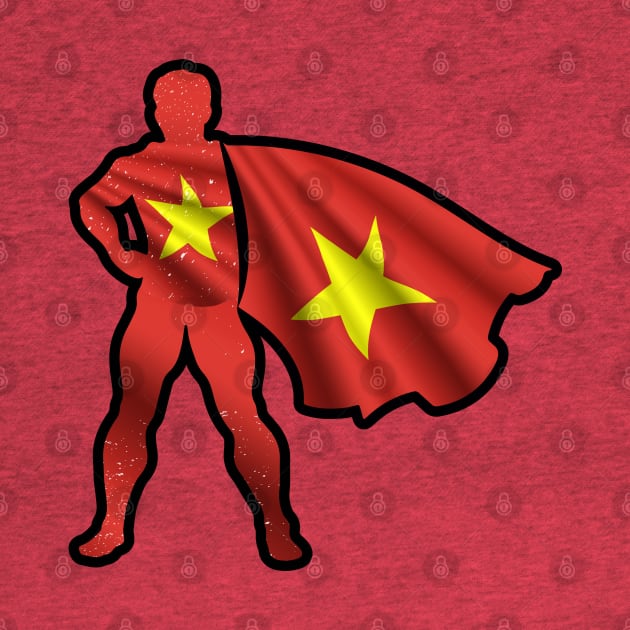 Vietnamese Hero Wearing Cape of Vietnam Flag Hope and Peace Unite by Mochabonk